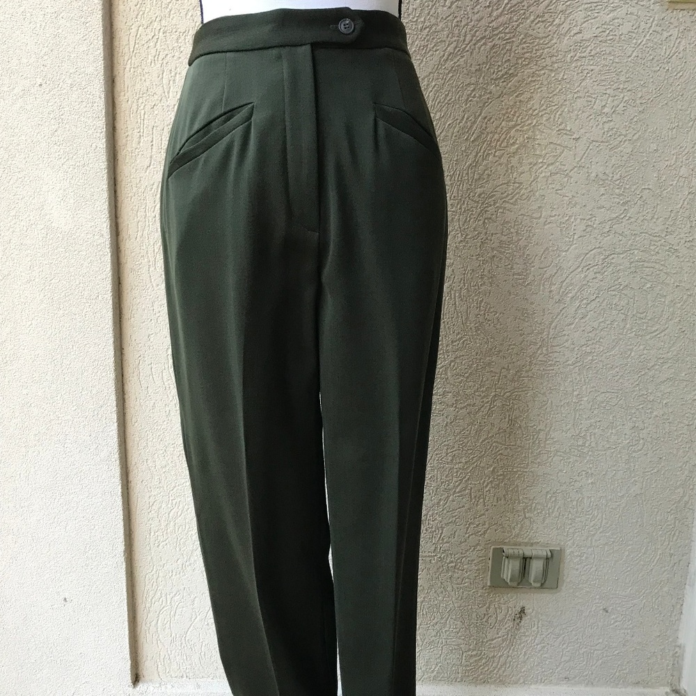 Vintage Burberry Womens Olive Green Wool Slacks
